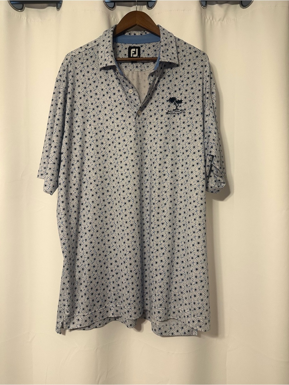 FootJoy Men’s XL Light Blue Golf Polo with Navy and White Floral Print